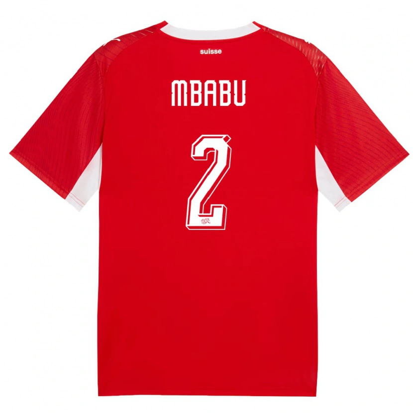 Danxen Hombre Camiseta Suiza Kevin Mbabu #2 Rojo Blanco 1ª Equipación 26-28 La Camisa