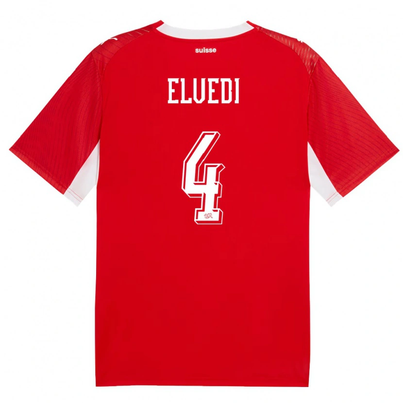 Danxen Hombre Camiseta Suiza Nico Elvedi #4 Rojo Blanco 1ª Equipación 26-28 La Camisa