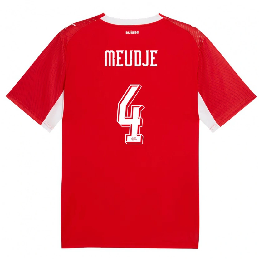 Danxen Hombre Camiseta Suiza Manuel Meudje #4 Rojo Blanco 1ª Equipación 26-28 La Camisa