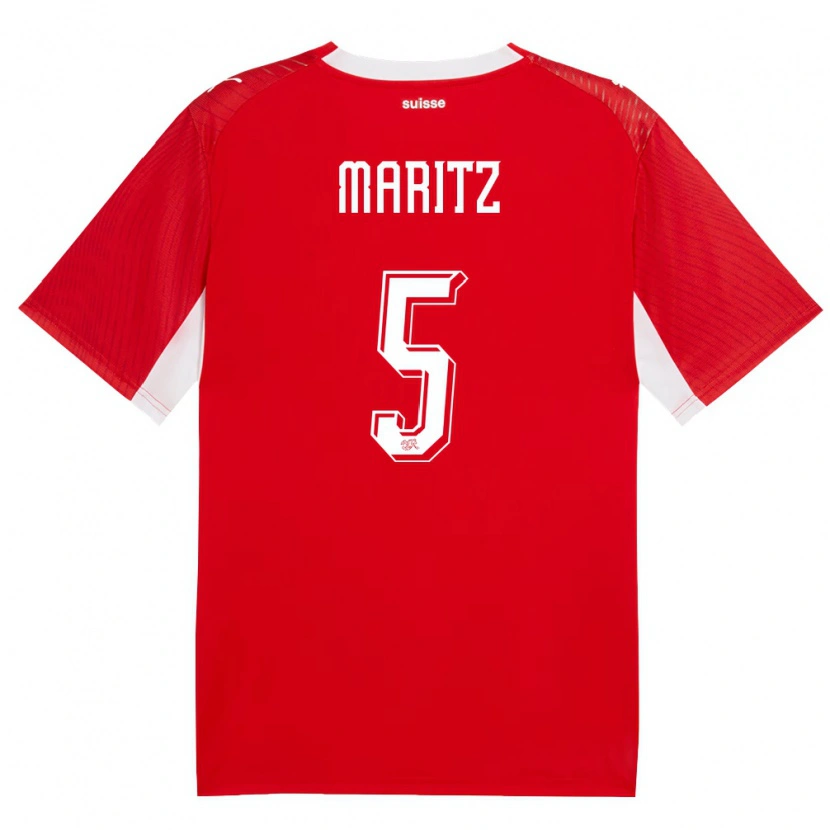 Danxen Hombre Camiseta Suiza Noelle Maritz #5 Rojo Blanco 1ª Equipación 26-28 La Camisa