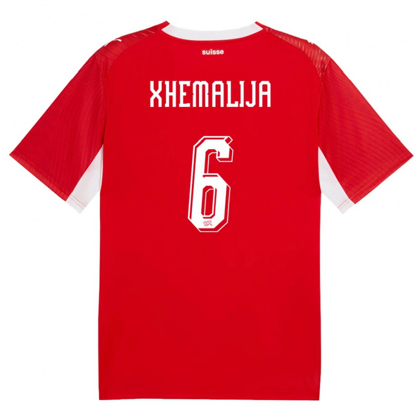 Danxen Hombre Camiseta Suiza Demir Xhemalija #6 Rojo Blanco 1ª Equipación 26-28 La Camisa