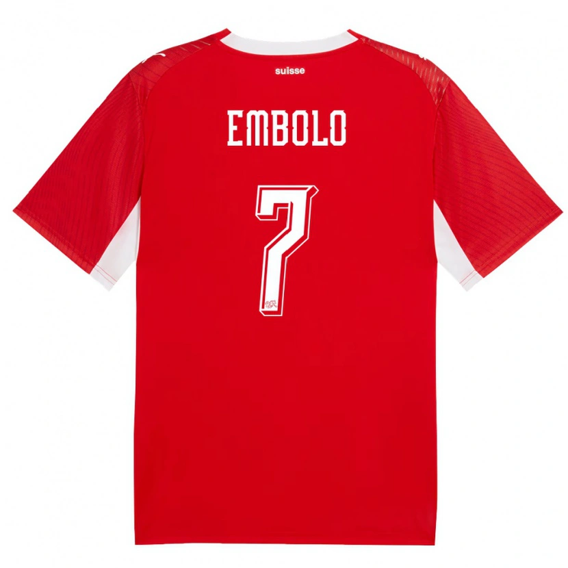 Danxen Hombre Camiseta Suiza Breel Embolo #7 Rojo Blanco 1ª Equipación 26-28 La Camisa