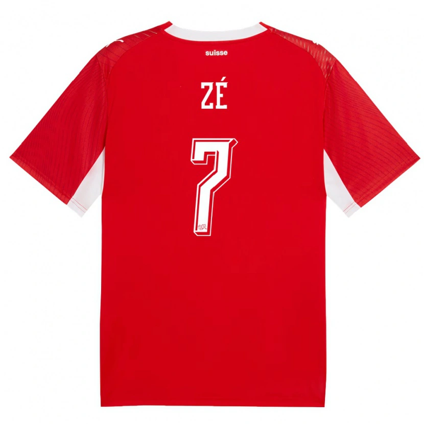 Danxen Hombre Camiseta Suiza Junior Zé #7 Rojo Blanco 1ª Equipación 26-28 La Camisa