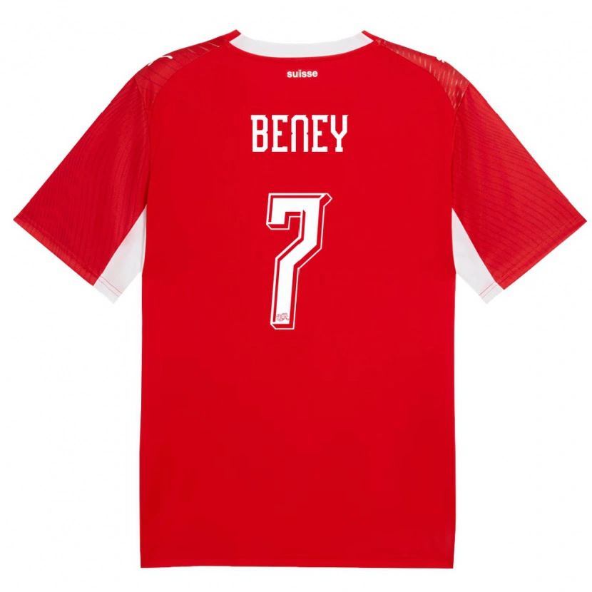Danxen Hombre Camiseta Suiza Roméo Beney #7 Rojo Blanco 1ª Equipación 26-28 La Camisa