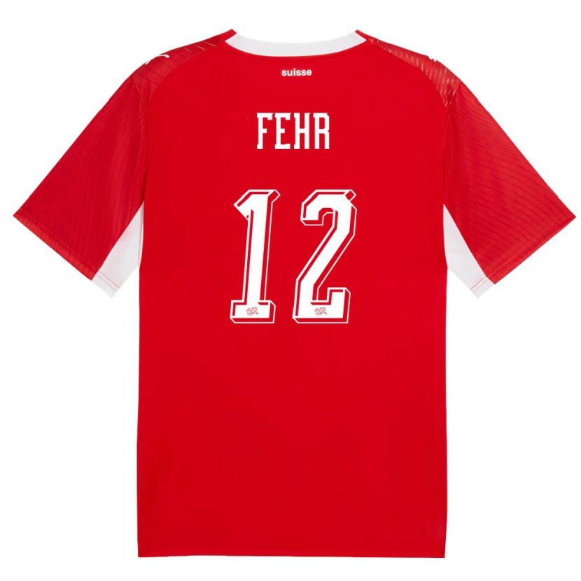 Danxen Hombre Camiseta Suiza Henrik Fehr #12 Rojo Blanco 1ª Equipación 26-28 La Camisa