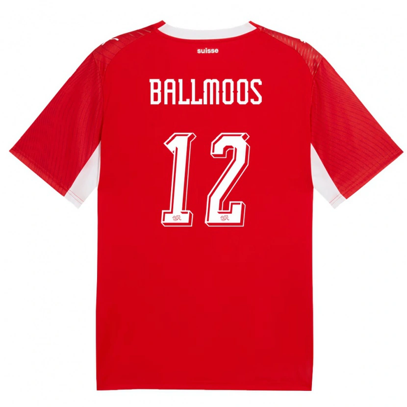 Danxen Hombre Camiseta Suiza David Von Ballmoos #12 Rojo Blanco 1ª Equipación 26-28 La Camisa
