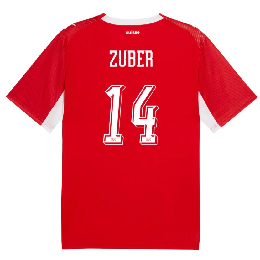 Danxen Hombre Camiseta Suiza Steven Zuber #14 Rojo Blanco 1ª Equipación 26-28 La Camisa
