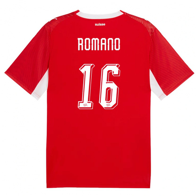 Danxen Hombre Camiseta Suiza Alessandro Romano #16 Rojo Blanco 1ª Equipación 26-28 La Camisa