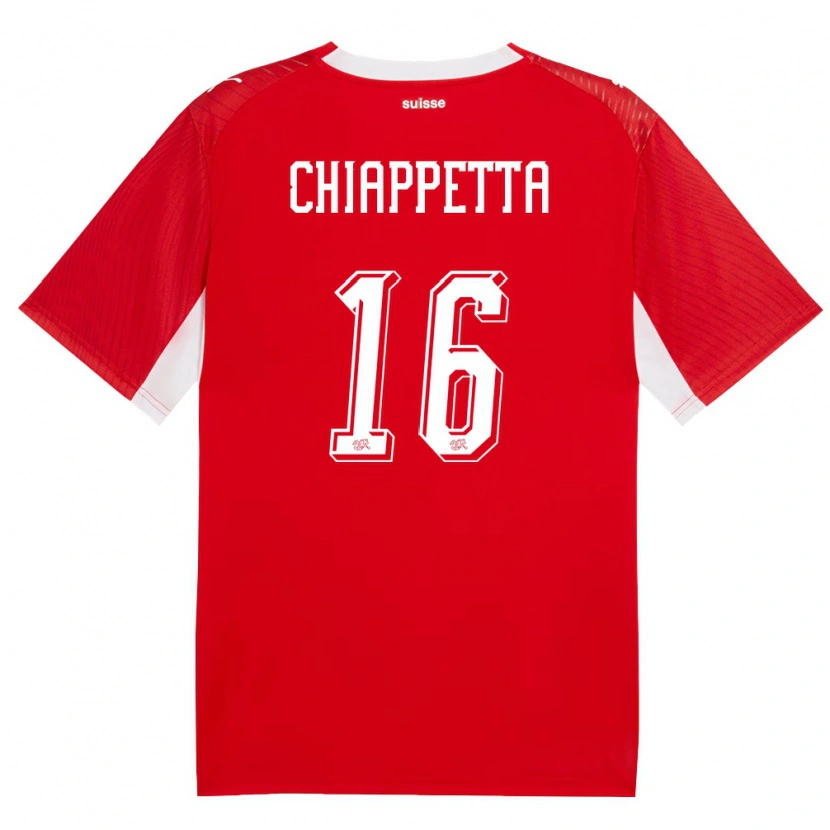 Danxen Hombre Camiseta Suiza Carmine Chiappetta #16 Rojo Blanco 1ª Equipación 26-28 La Camisa