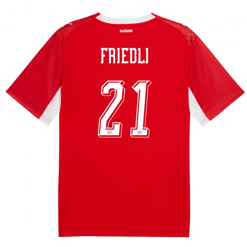 Danxen Hombre Camiseta Suiza Seraina Friedli #21 Rojo Blanco 1ª Equipación 26-28 La Camisa