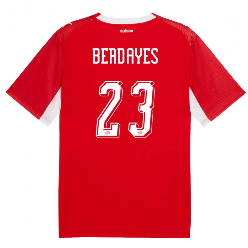 Danxen Hombre Camiseta Suiza Théo Berdayes #23 Rojo Blanco 1ª Equipación 26-28 La Camisa