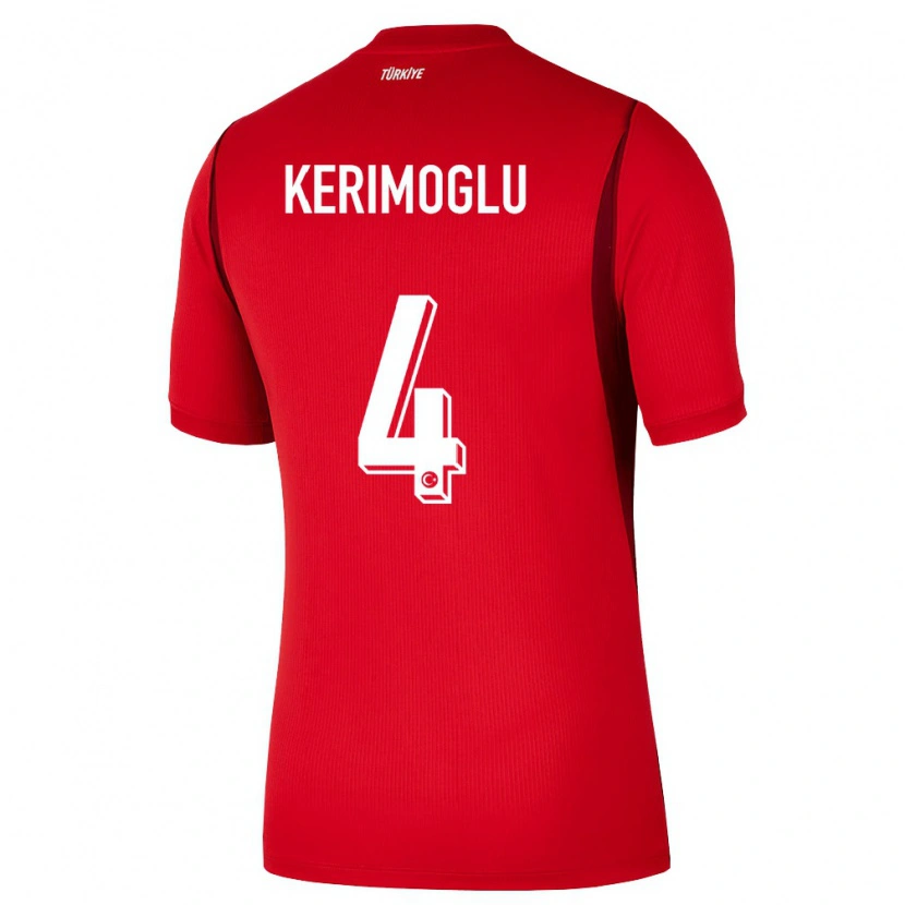 Danxen Hombre Camiseta Turquía Zeynap Kerimoğlu #4 Rojo Borgoña 1ª Equipación 26-28 La Camisa