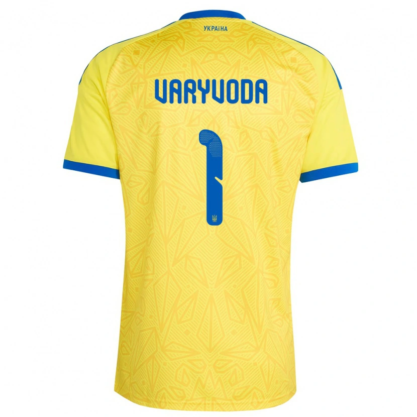 Danxen Hombre Camiseta Ucrania Oleksandr Varyvoda #1 Amarillo Azul 1ª Equipación 26-28 La Camisa