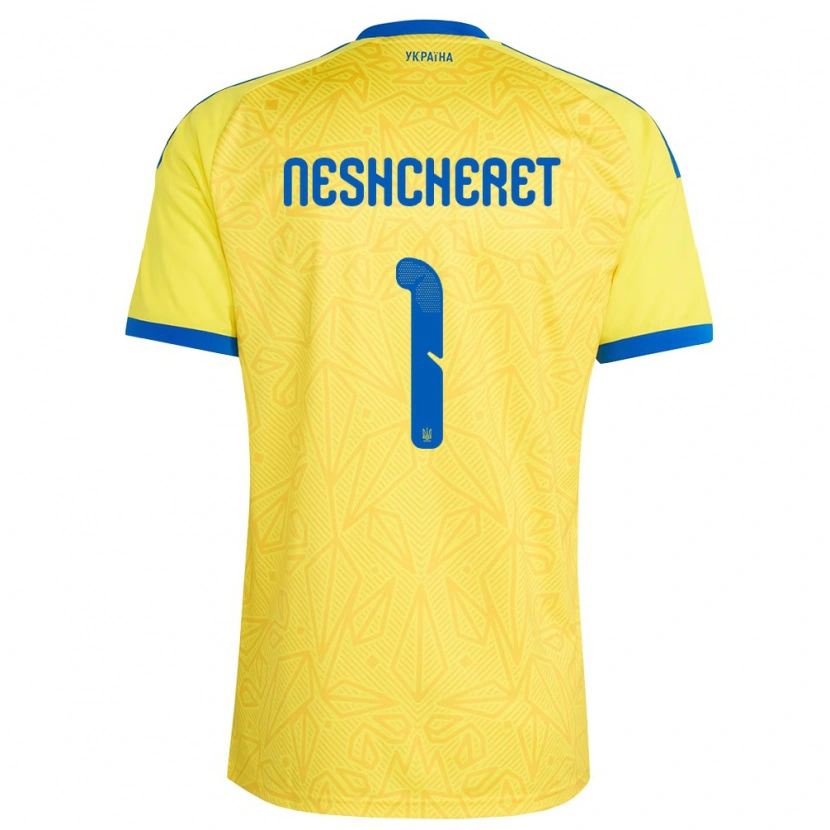 Danxen Hombre Camiseta Ucrania Ruslan Neshcheret #1 Amarillo Azul 1ª Equipación 26-28 La Camisa