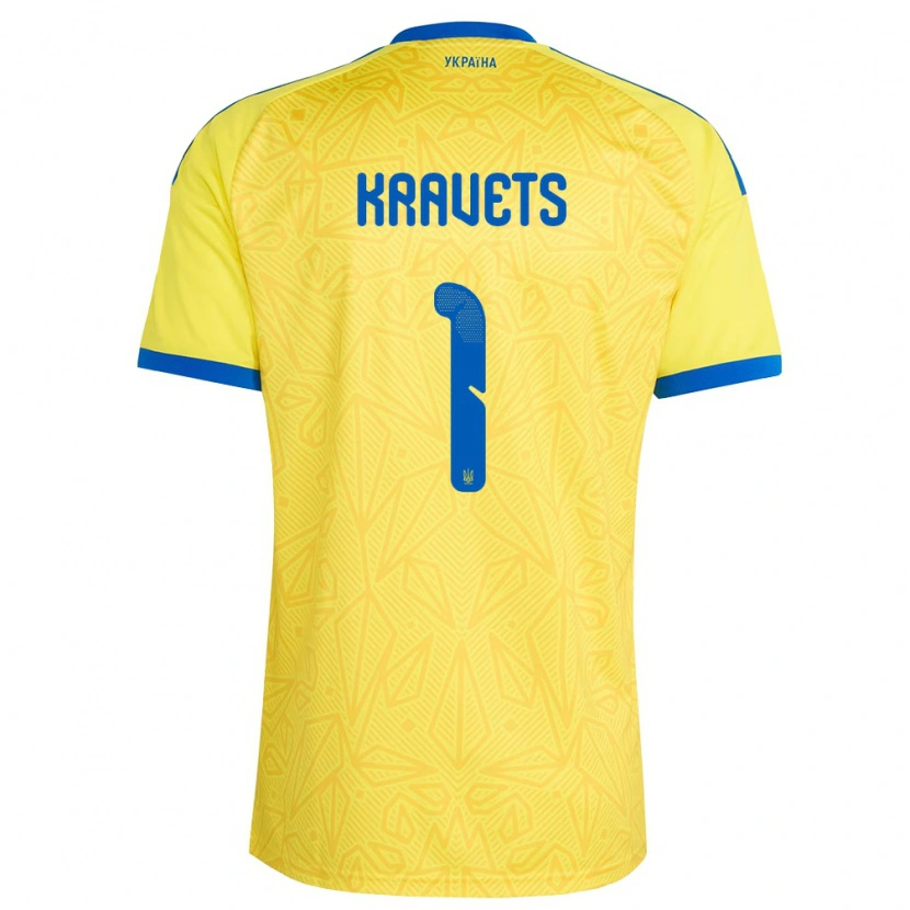 Danxen Hombre Camiseta Ucrania Vladyslav Kravets #1 Amarillo Azul 1ª Equipación 26-28 La Camisa