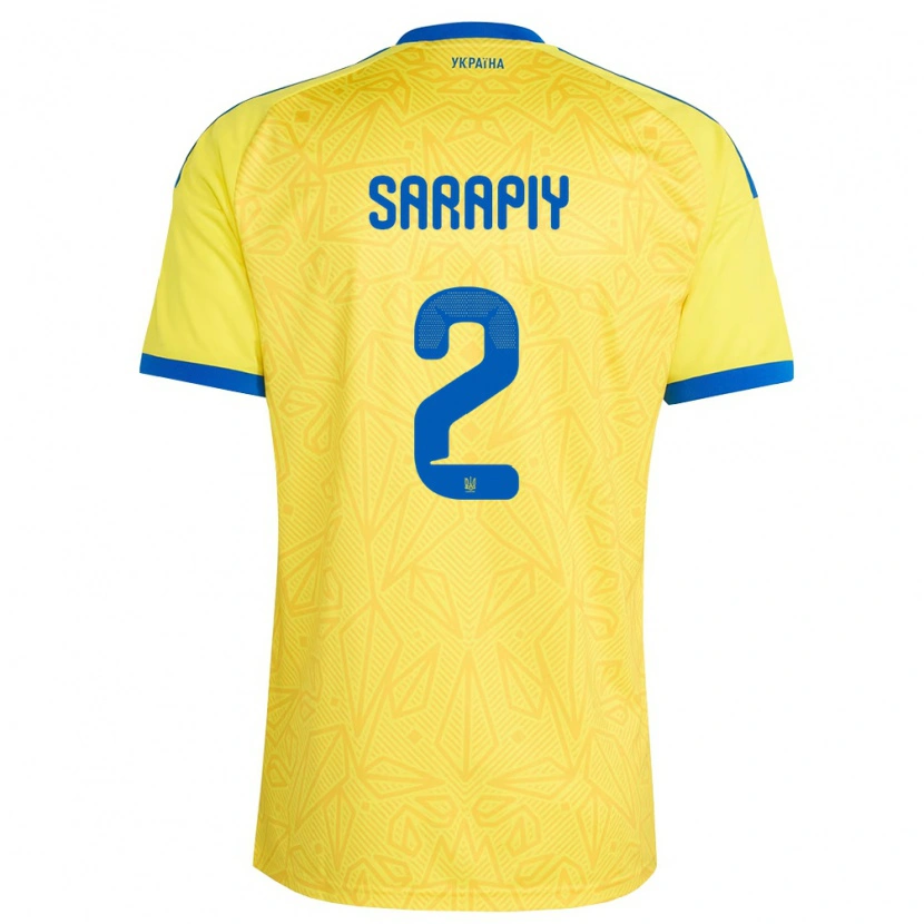 Danxen Hombre Camiseta Ucrania Eduard Sarapiy #2 Amarillo Azul 1ª Equipación 26-28 La Camisa