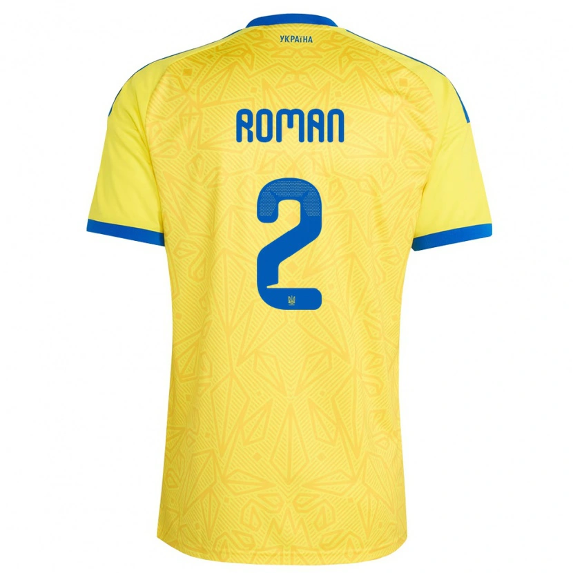Danxen Hombre Camiseta Ucrania Vitaliy Roman #2 Amarillo Azul 1ª Equipación 26-28 La Camisa