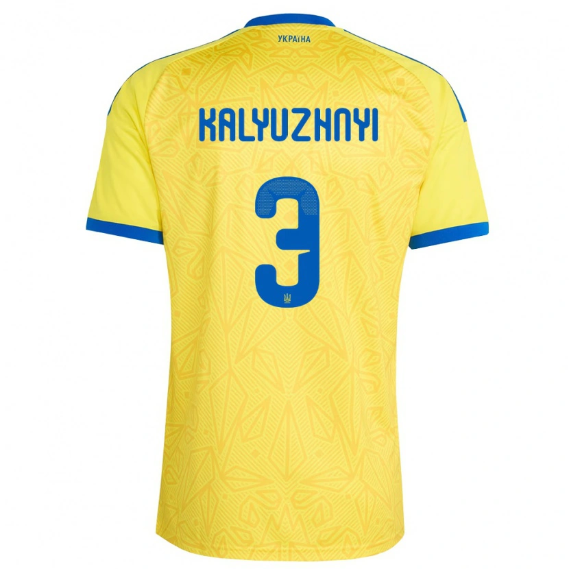 Danxen Hombre Camiseta Ucrania Nikita Kalyuzhnyi #3 Amarillo Azul 1ª Equipación 26-28 La Camisa