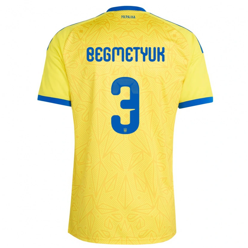Danxen Hombre Camiseta Ucrania Bogdan Begmetyuk #3 Amarillo Azul 1ª Equipación 26-28 La Camisa