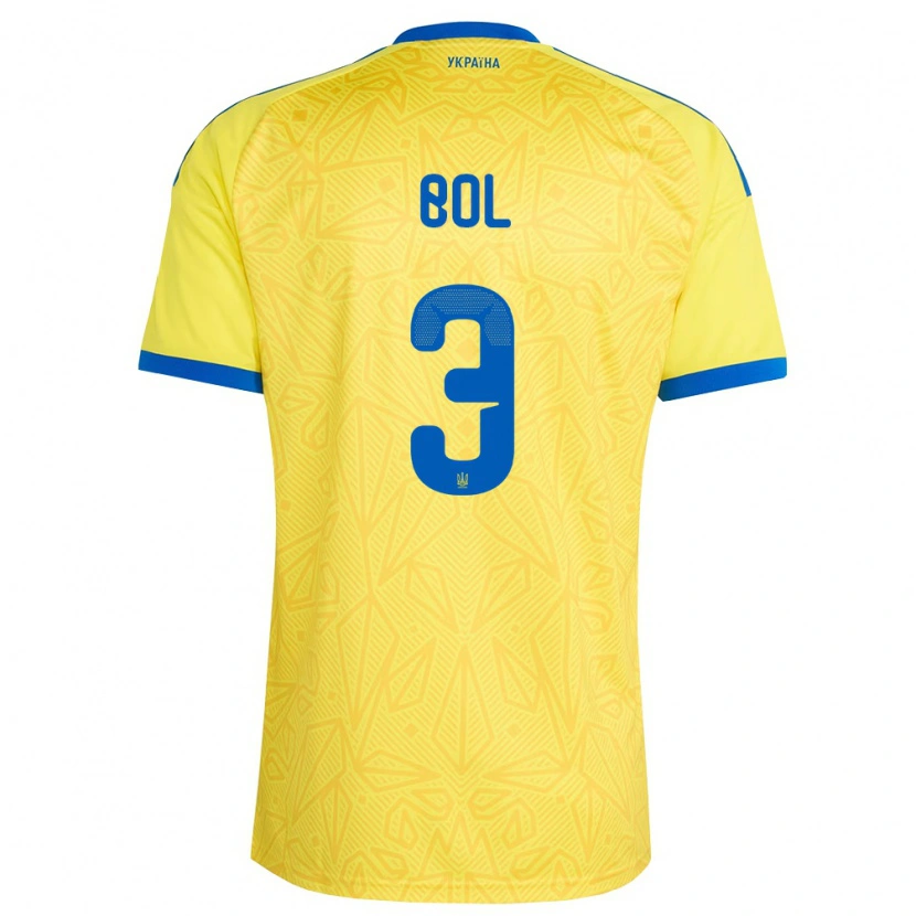 Danxen Hombre Camiseta Ucrania Anton Bol #3 Amarillo Azul 1ª Equipación 26-28 La Camisa