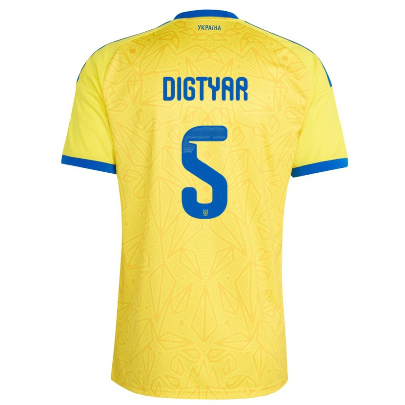 Danxen Hombre Camiseta Ucrania Kyrylo Digtyar #5 Amarillo Azul 1ª Equipación 26-28 La Camisa