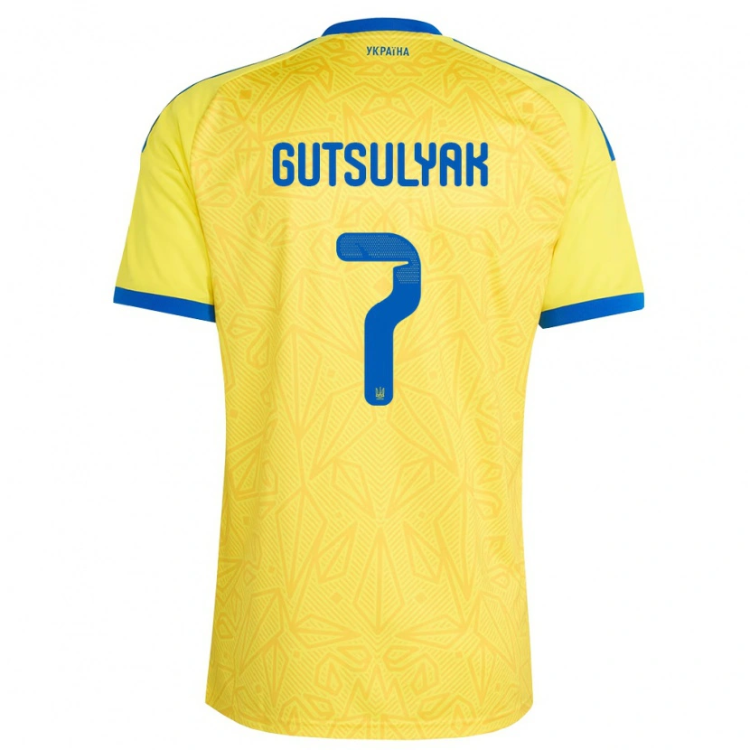Danxen Hombre Camiseta Ucrania Oleksiy Gutsulyak #7 Amarillo Azul 1ª Equipación 26-28 La Camisa