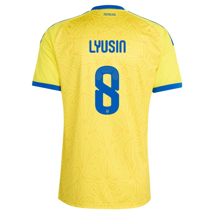 Danxen Hombre Camiseta Ucrania Pavlo Lyusin #8 Amarillo Azul 1ª Equipación 26-28 La Camisa