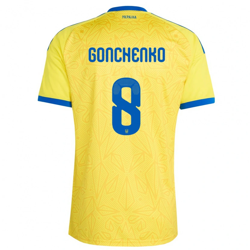 Danxen Hombre Camiseta Ucrania Damir Gonchenko #8 Amarillo Azul 1ª Equipación 26-28 La Camisa