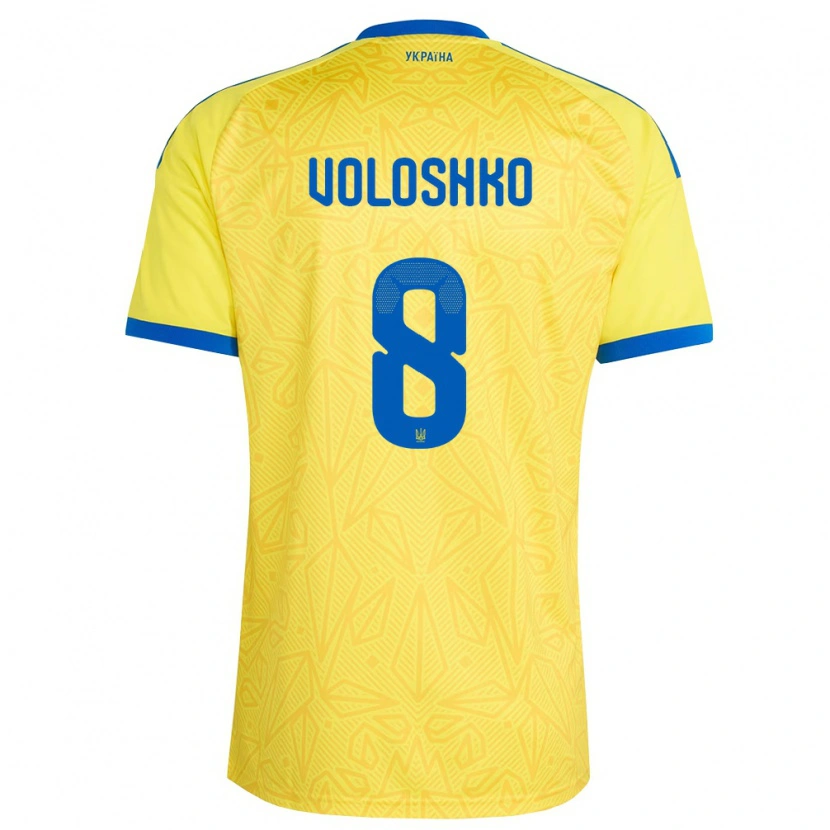 Danxen Hombre Camiseta Ucrania Yevgeniy Voloshko #8 Amarillo Azul 1ª Equipación 26-28 La Camisa