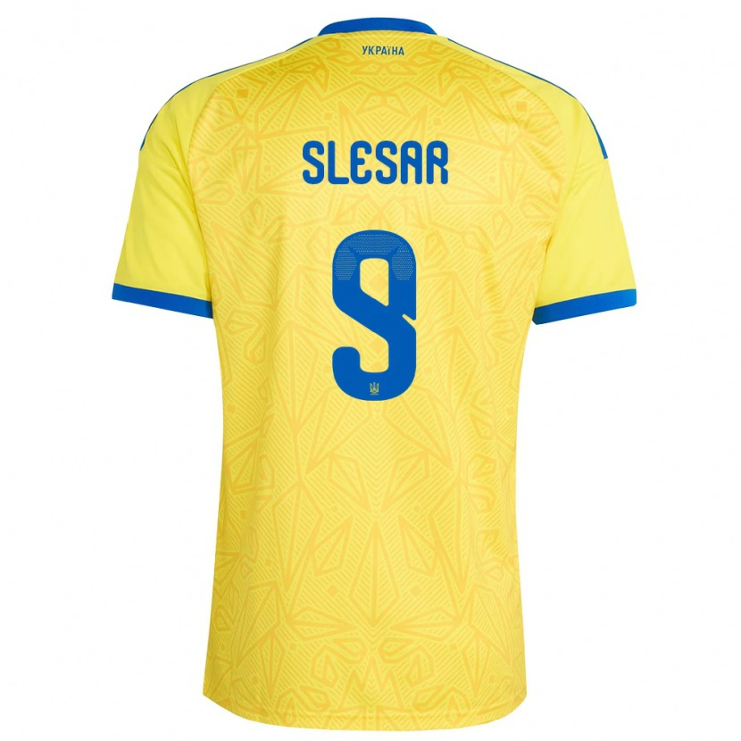 Danxen Hombre Camiseta Ucrania Artem Slesar #9 Amarillo Azul 1ª Equipación 26-28 La Camisa