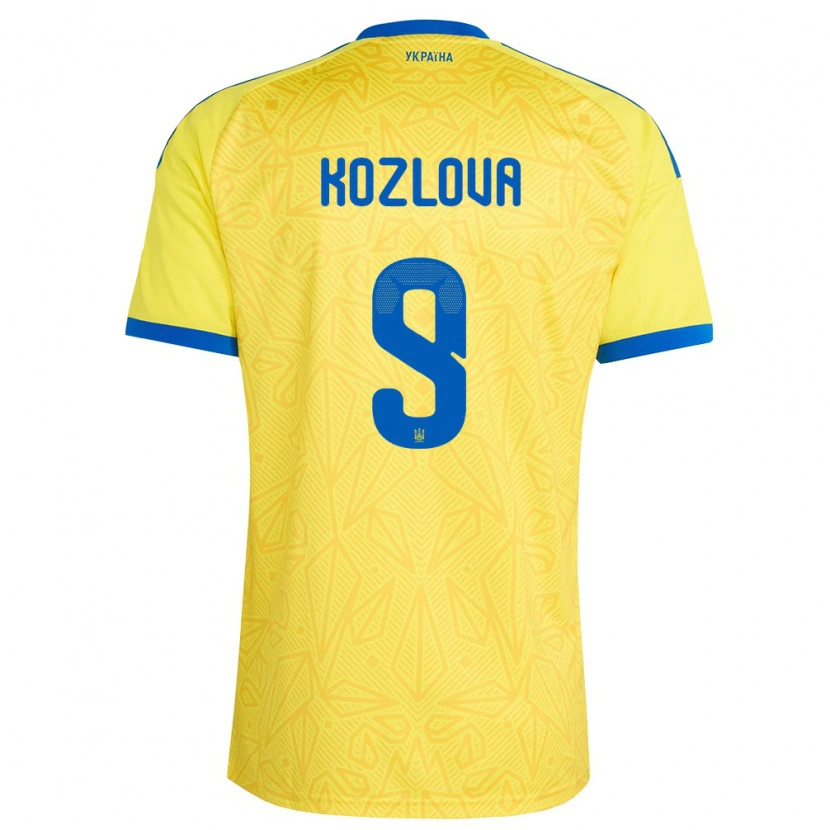 Danxen Hombre Camiseta Ucrania Nicole Kozlova #9 Amarillo Azul 1ª Equipación 26-28 La Camisa