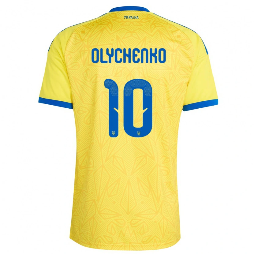 Danxen Hombre Camiseta Ucrania Bogdan Olychenko #10 Amarillo Azul 1ª Equipación 26-28 La Camisa