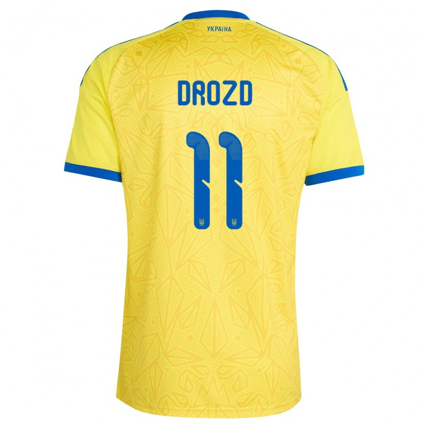 Danxen Hombre Camiseta Ucrania Nikita Drozd #11 Amarillo Azul 1ª Equipación 26-28 La Camisa