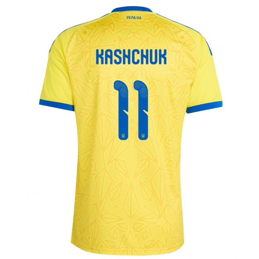 Danxen Hombre Camiseta Ucrania Oleksiy Kashchuk #11 Amarillo Azul 1ª Equipación 26-28 La Camisa