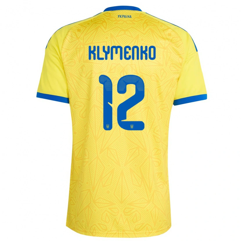 Danxen Hombre Camiseta Ucrania Yegor Klymenko #12 Amarillo Azul 1ª Equipación 26-28 La Camisa