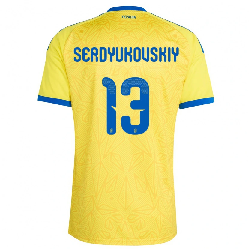 Danxen Hombre Camiseta Ucrania Svyatoslav Serdyukovskiy #13 Amarillo Azul 1ª Equipación 26-28 La Camisa