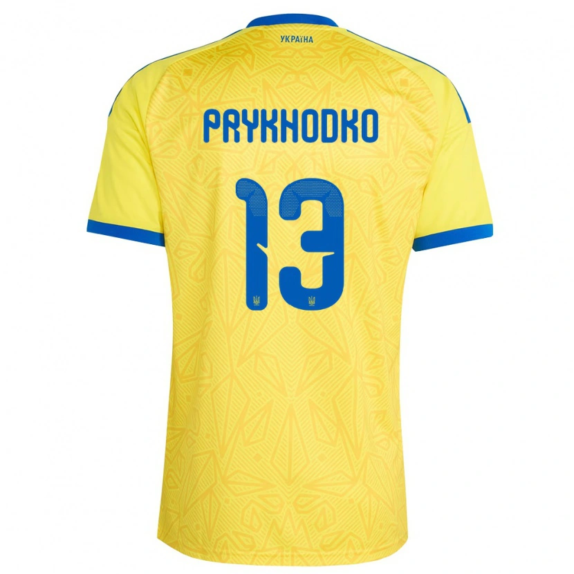 Danxen Hombre Camiseta Ucrania Danylo Prykhodko #13 Amarillo Azul 1ª Equipación 26-28 La Camisa