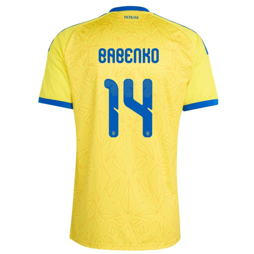 Danxen Hombre Camiseta Ucrania Artur Babenko #14 Amarillo Azul 1ª Equipación 26-28 La Camisa