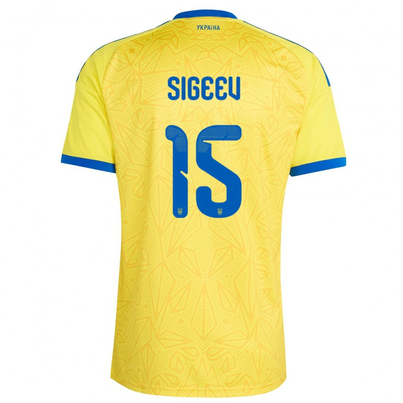 Danxen Hombre Camiseta Ucrania Kyrylo Sigeev #15 Amarillo Azul 1ª Equipación 26-28 La Camisa