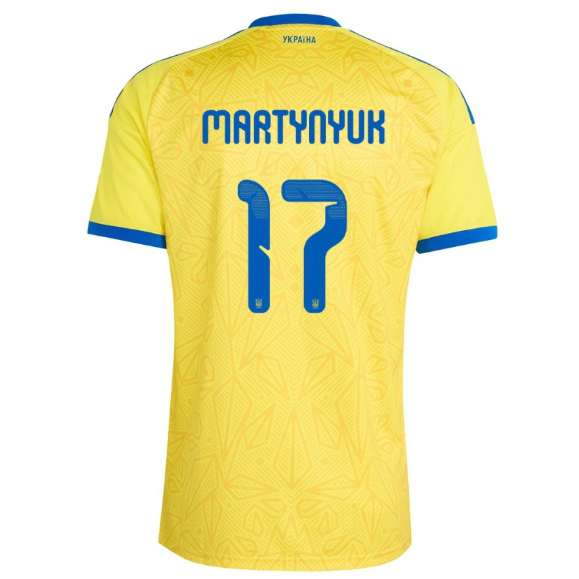 Danxen Hombre Camiseta Ucrania Anton Martynyuk #17 Amarillo Azul 1ª Equipación 26-28 La Camisa