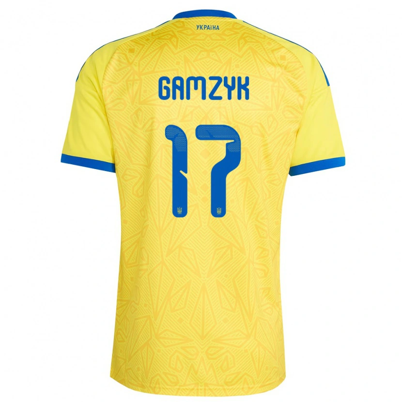 Danxen Hombre Camiseta Ucrania Andriy Gamzyk #17 Amarillo Azul 1ª Equipación 26-28 La Camisa