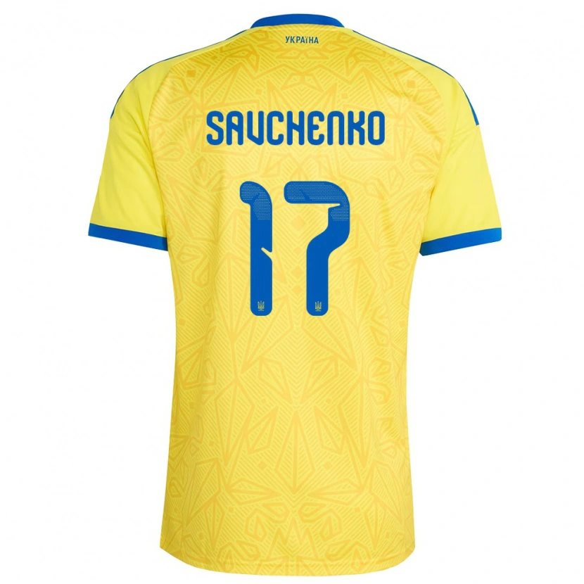 Danxen Hombre Camiseta Ucrania Kyrylo Savchenko #17 Amarillo Azul 1ª Equipación 26-28 La Camisa