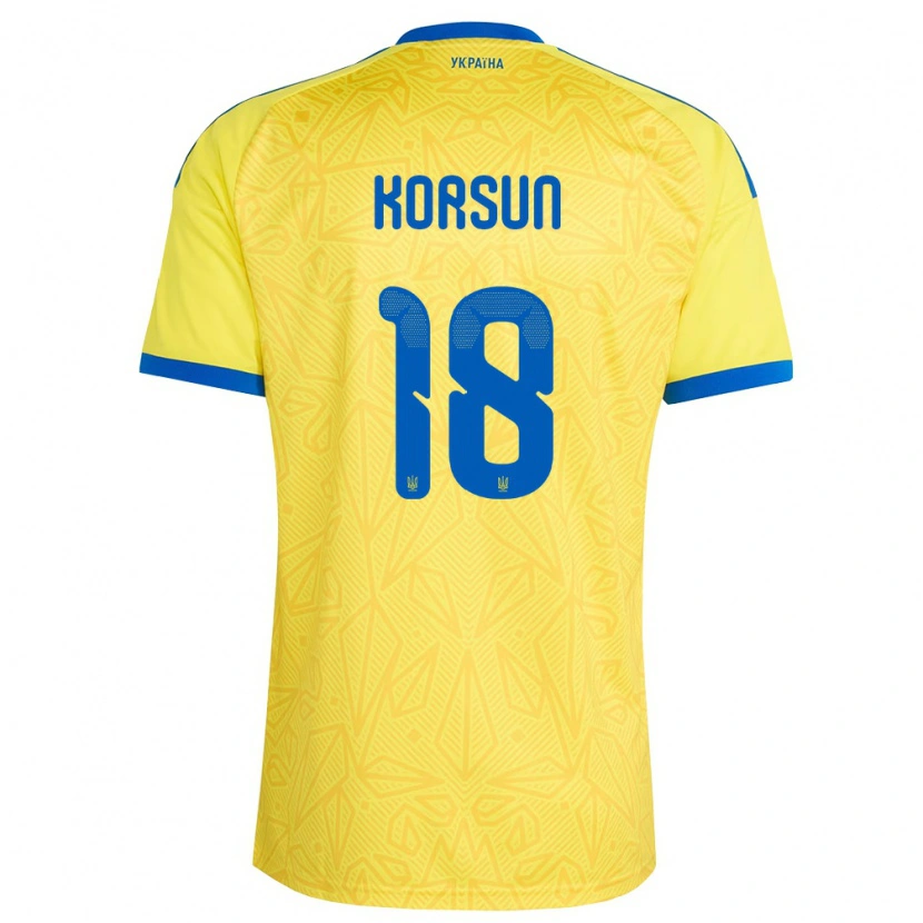 Danxen Hombre Camiseta Ucrania Kateryna Korsun #18 Amarillo Azul 1ª Equipación 26-28 La Camisa