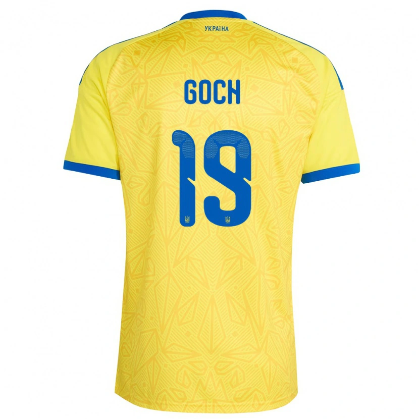 Danxen Hombre Camiseta Ucrania Oleksandr Goch #19 Amarillo Azul 1ª Equipación 26-28 La Camisa