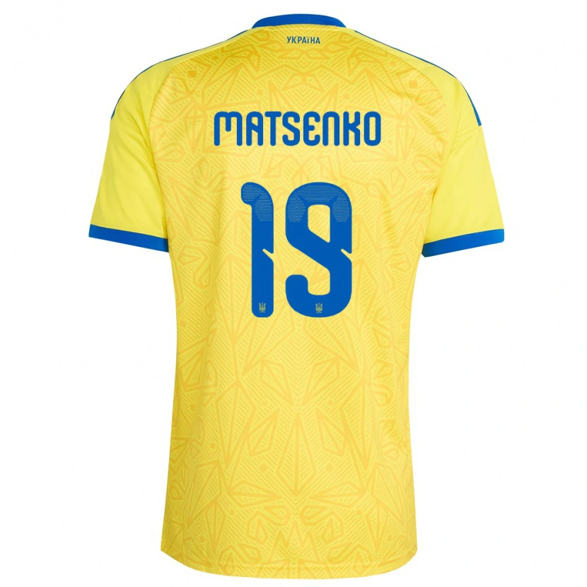 Danxen Hombre Camiseta Ucrania Yegor Matsenko #19 Amarillo Azul 1ª Equipación 26-28 La Camisa