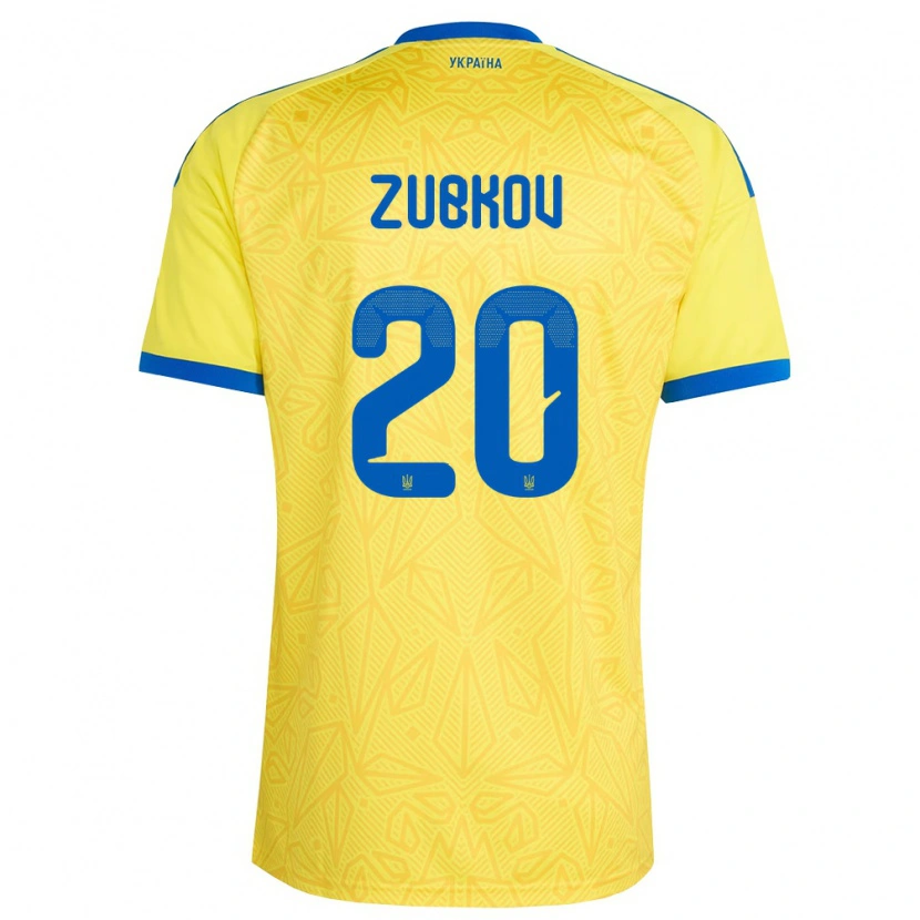 Danxen Hombre Camiseta Ucrania Oleksandr Zubkov #20 Amarillo Azul 1ª Equipación 26-28 La Camisa
