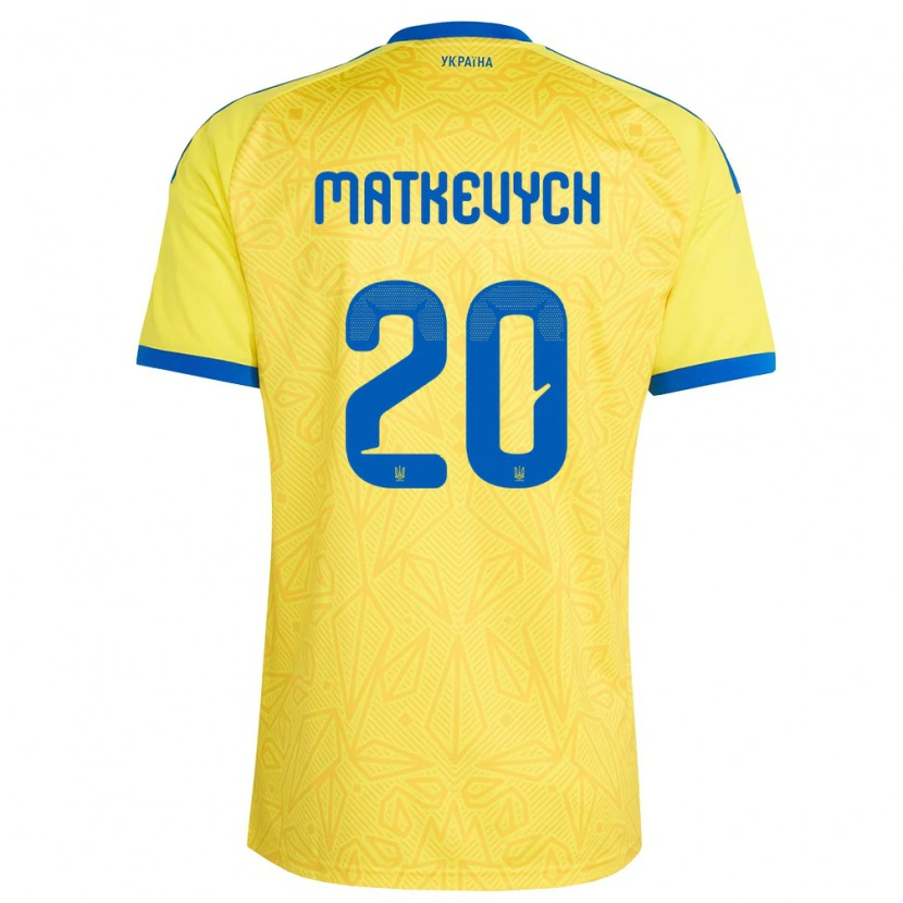 Danxen Hombre Camiseta Ucrania Andriy Matkevych #20 Amarillo Azul 1ª Equipación 26-28 La Camisa