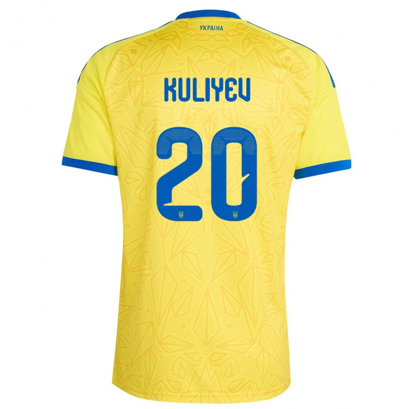 Danxen Hombre Camiseta Ucrania Eldar Kuliyev #20 Amarillo Azul 1ª Equipación 26-28 La Camisa