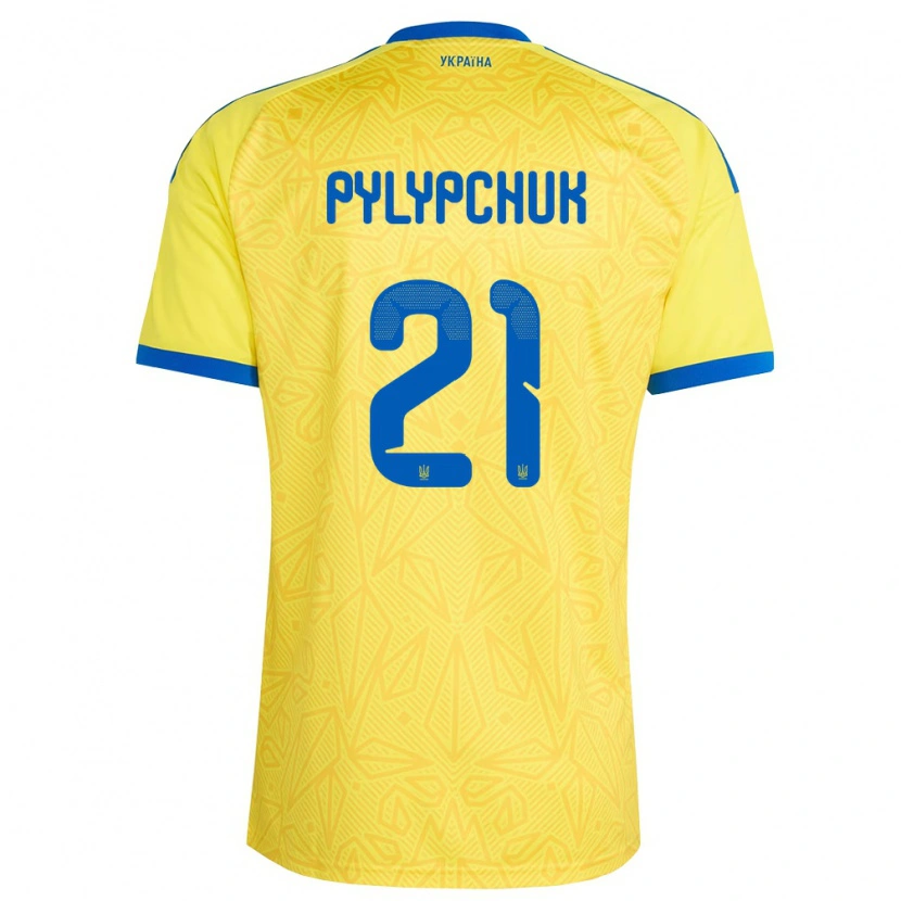 Danxen Hombre Camiseta Ucrania Danyil Pylypchuk #21 Amarillo Azul 1ª Equipación 26-28 La Camisa