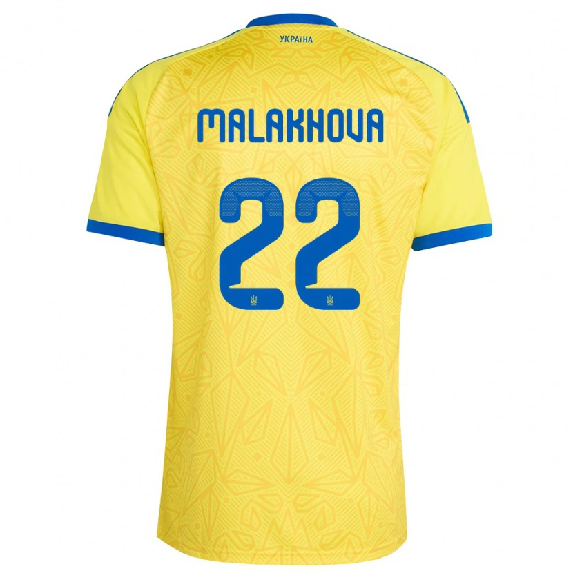 Danxen Hombre Camiseta Ucrania Yana Malakhova #22 Amarillo Azul 1ª Equipación 26-28 La Camisa